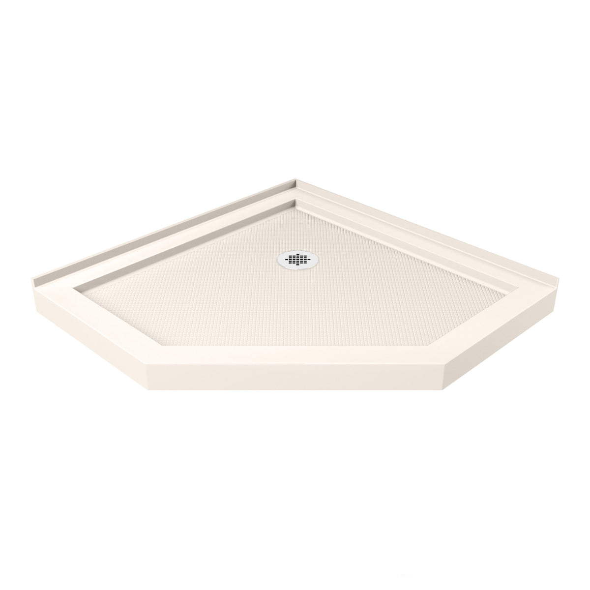 Biscuit neo-angle shower base pan with corner drain for the Prism Lux kit