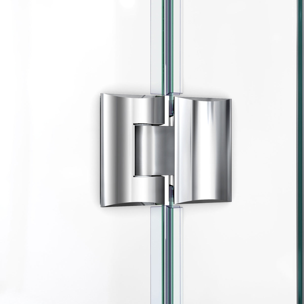 Prism Lux glass to glass door hinge detail in Polished Chrome