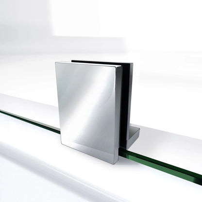 Prism Lux Frameless Neo-Angle Hinged Shower Door for Corner Enclosure Kit with Black Shower Base Pan and Corner Drain