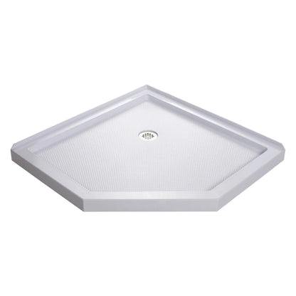 White neo-angle shower base pan with corner drain for the Prism Lux kit