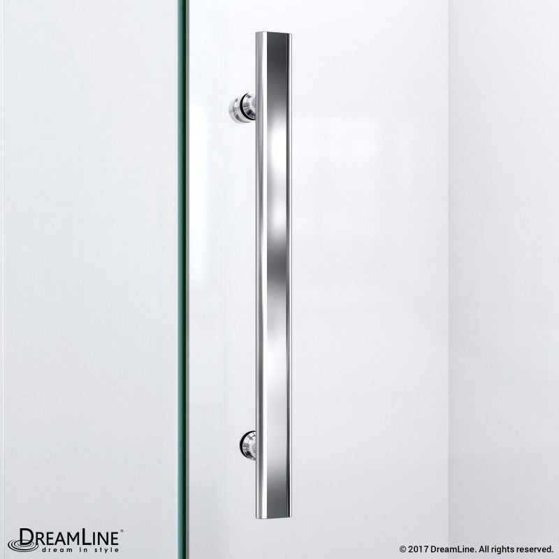 Prism Plus Frameless Neo-Angle Hinged Shower Door for Corner Enclosure Kit with Biscuit Shower Base Pan and Corner Drain