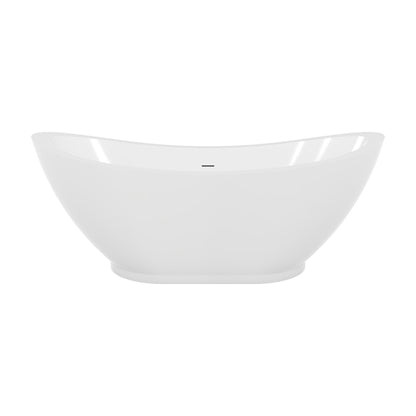Prospero 69 inch freestanding acrylic bathtub in gloss white with Polished Nickel drain