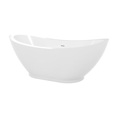 Prospero 69 inch freestanding acrylic bathtub in gloss white with Polished Nickel drain