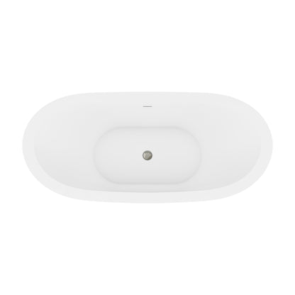 Prospero 69 inch freestanding acrylic bathtub in gloss white with Polished Nickel drain