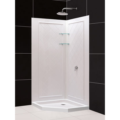 White acrylic low profile shower base pan with corner drain