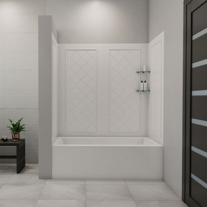 QWALL-Tub acrylic bathtub wall kit in white installed above a bathtub