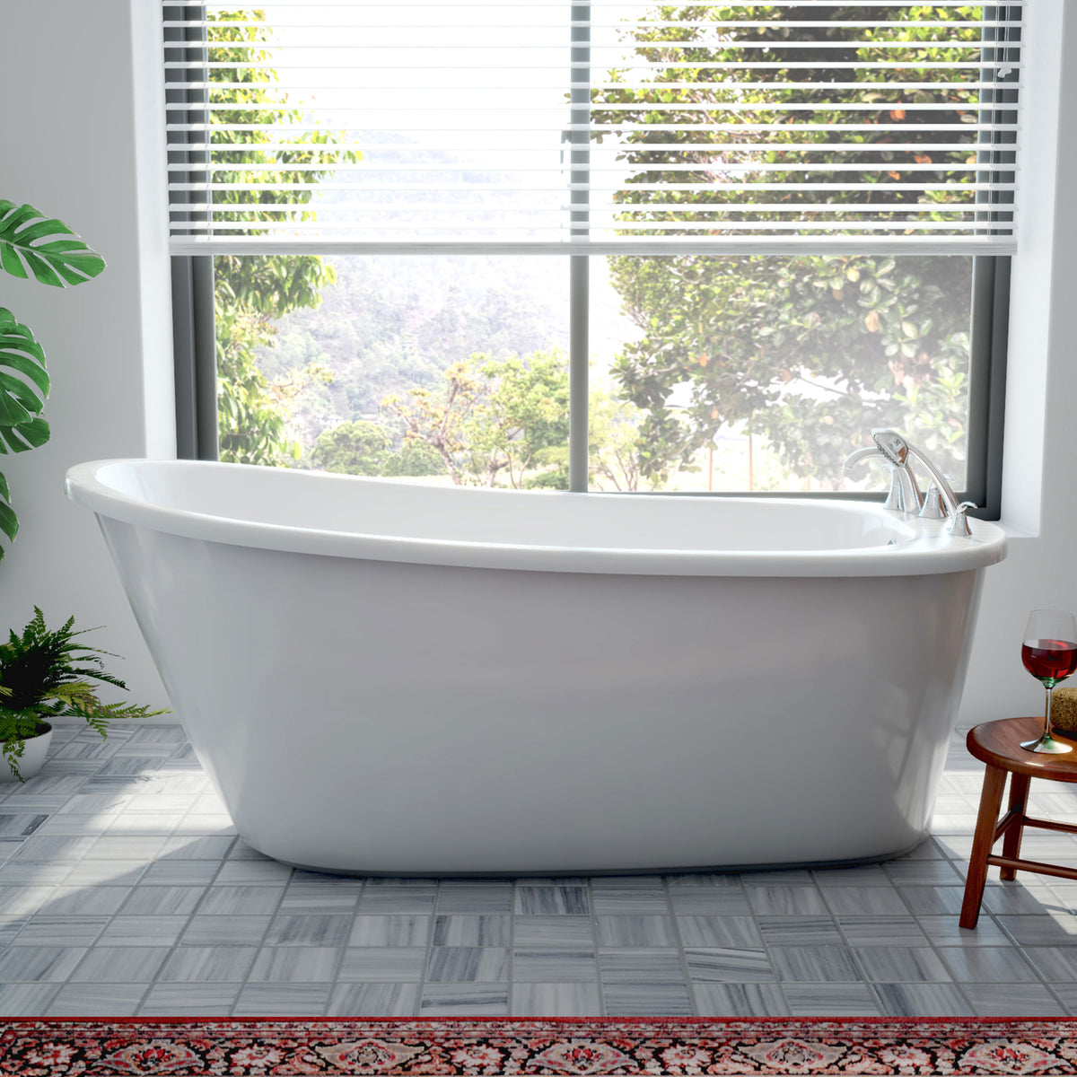Side view of the Seneca 60 inch freestanding bathtub