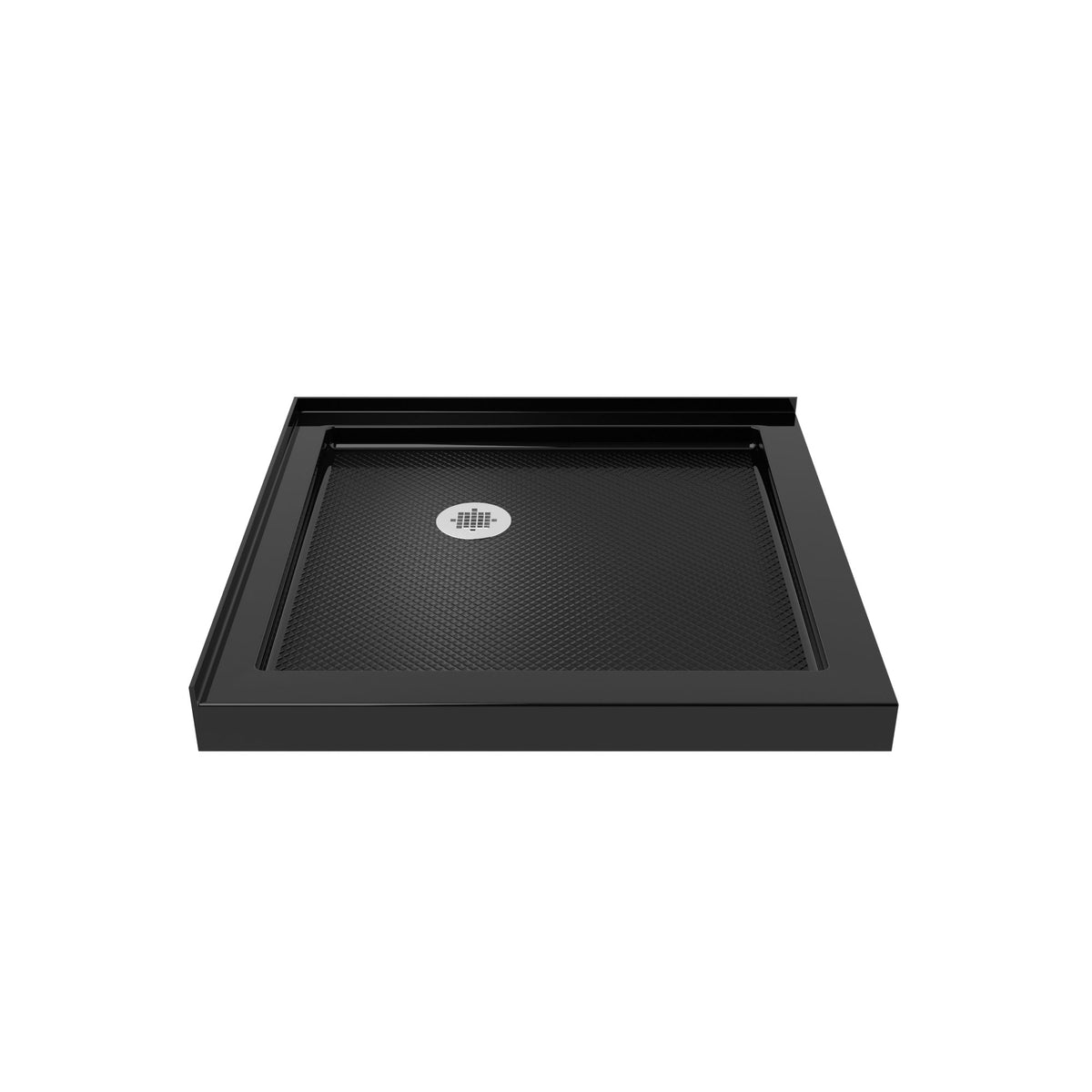 SlimLine double threshold corner acrylic shower base pan in Black with corner drain