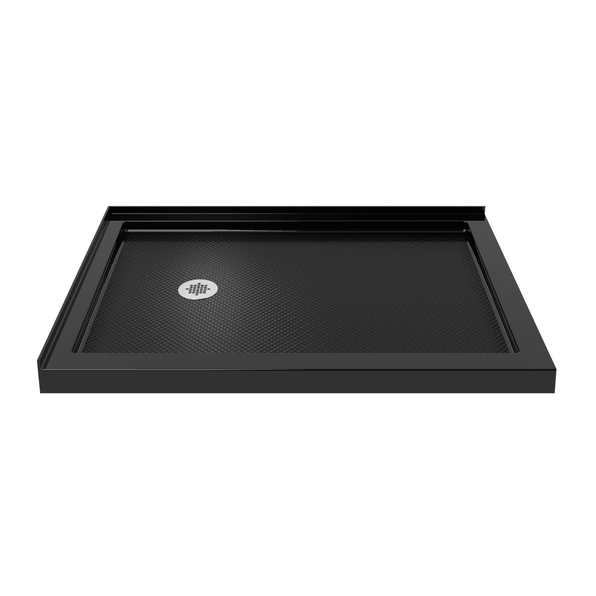 SlimLine double threshold corner acrylic shower base pan in Black with left drain