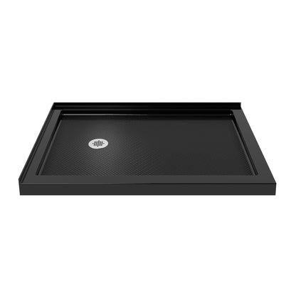 SlimLine double threshold corner acrylic shower base pan in Black with left drain