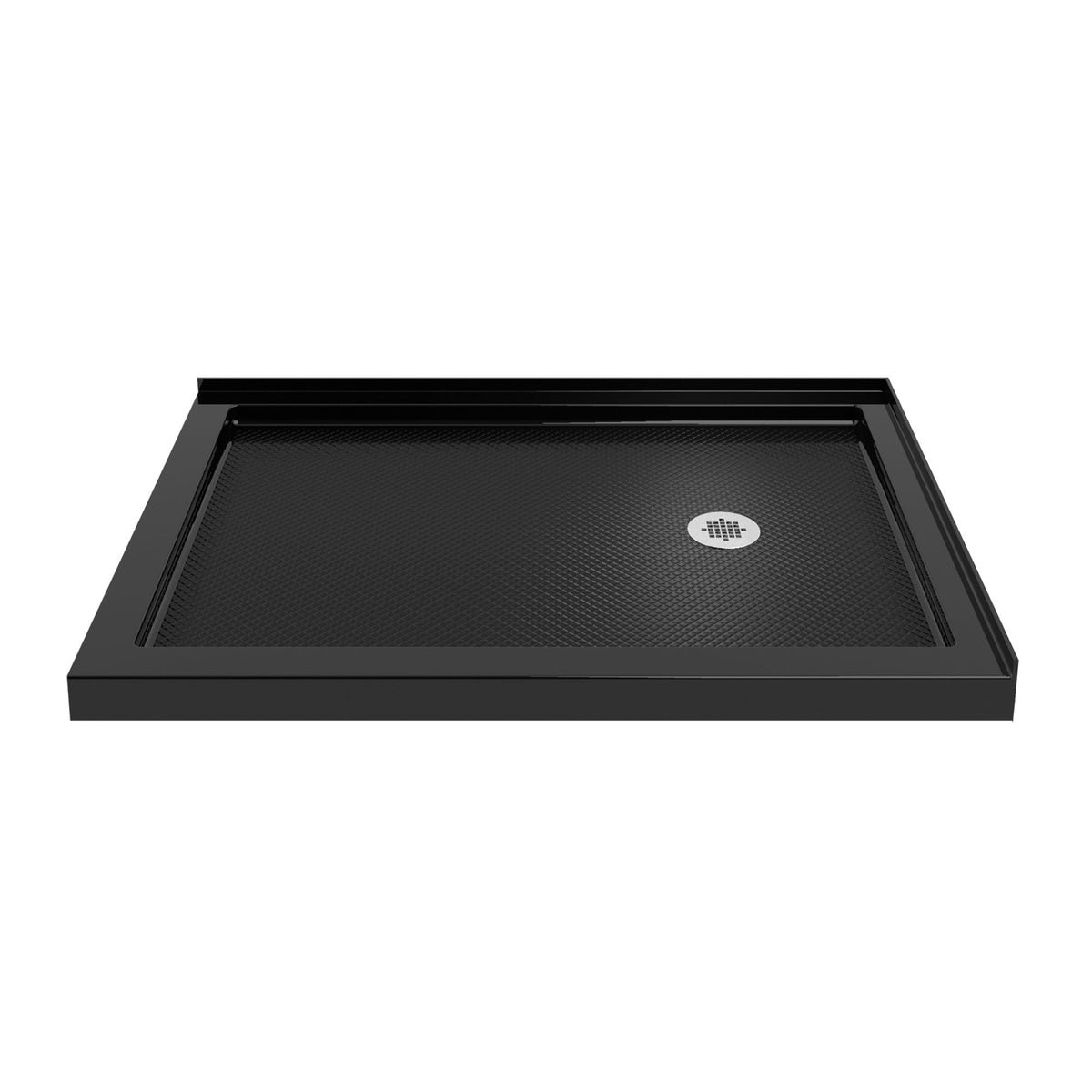 SlimLine double threshold corner acrylic shower base pan in Black with right drain