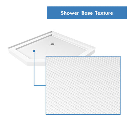 SlimLine neo-angle corner acrylic shower base pan in White, close up of the SlipGrip textured floor