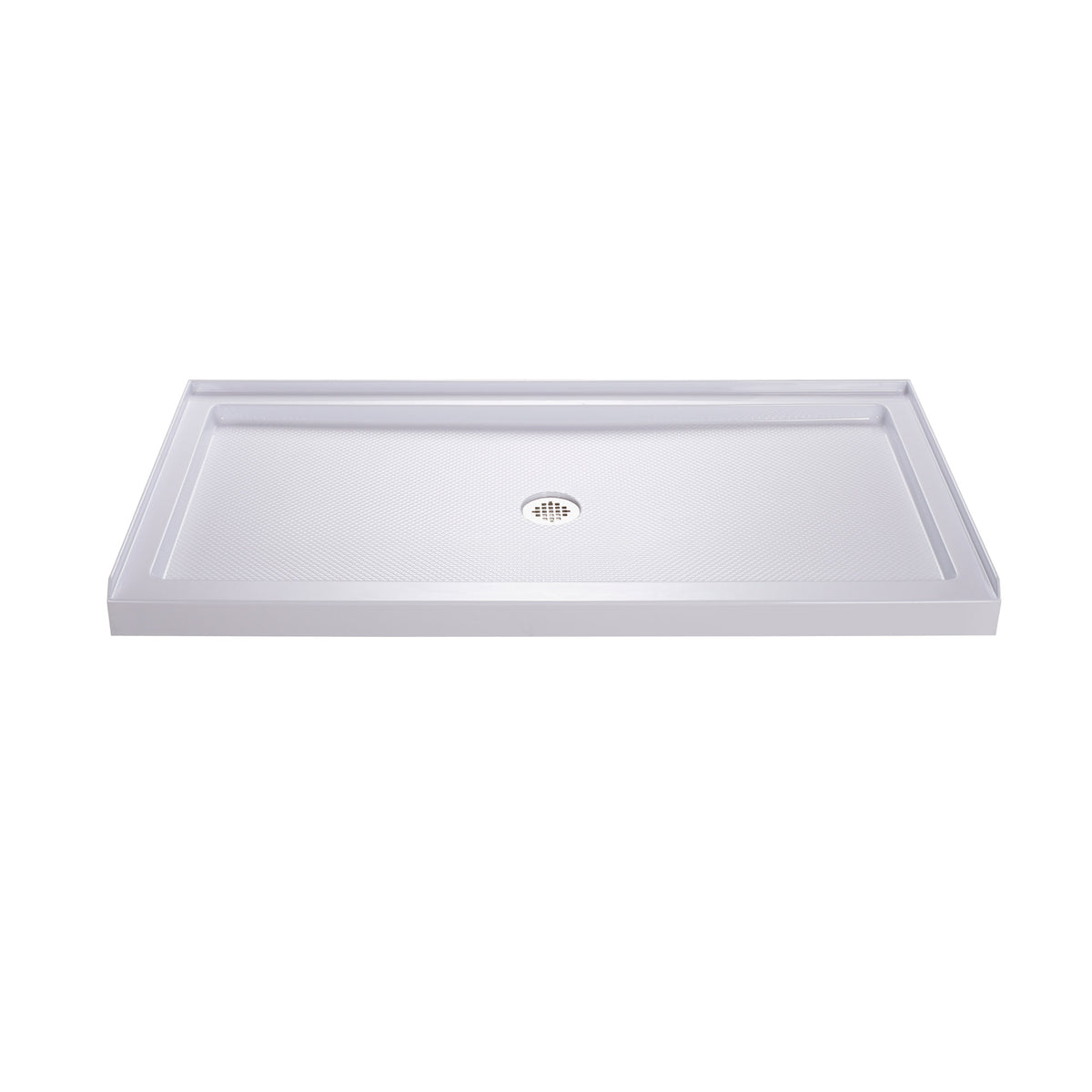 SlimLine single threshold acrylic shower base pan in White with center drain