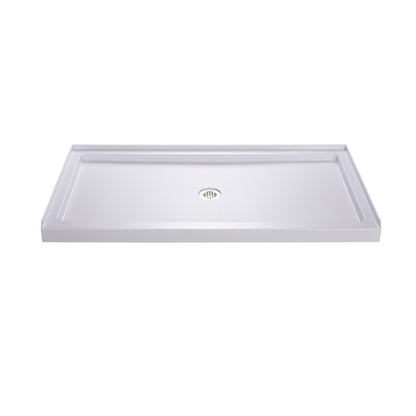 SlimLine single threshold acrylic shower base pan in White with center drain