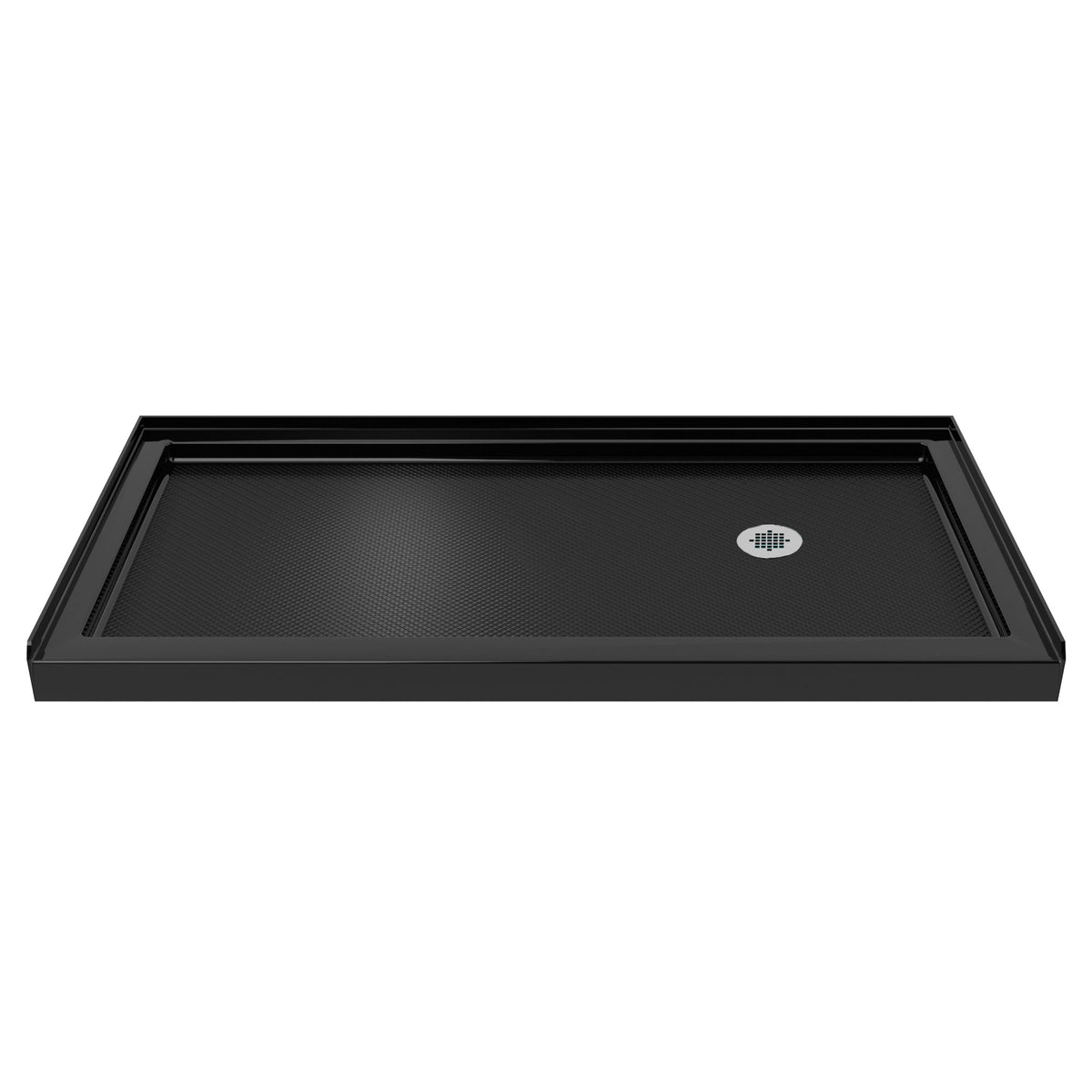 SlimLine single threshold acrylic shower base pan in Black with right drain