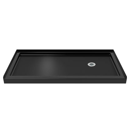 SlimLine single threshold acrylic shower base pan in Black with right drain