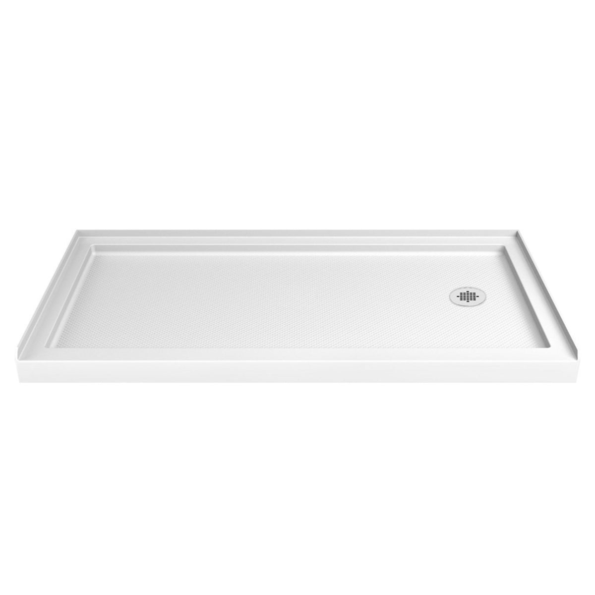 SlimLine single threshold acrylic shower base pan in White with right drain