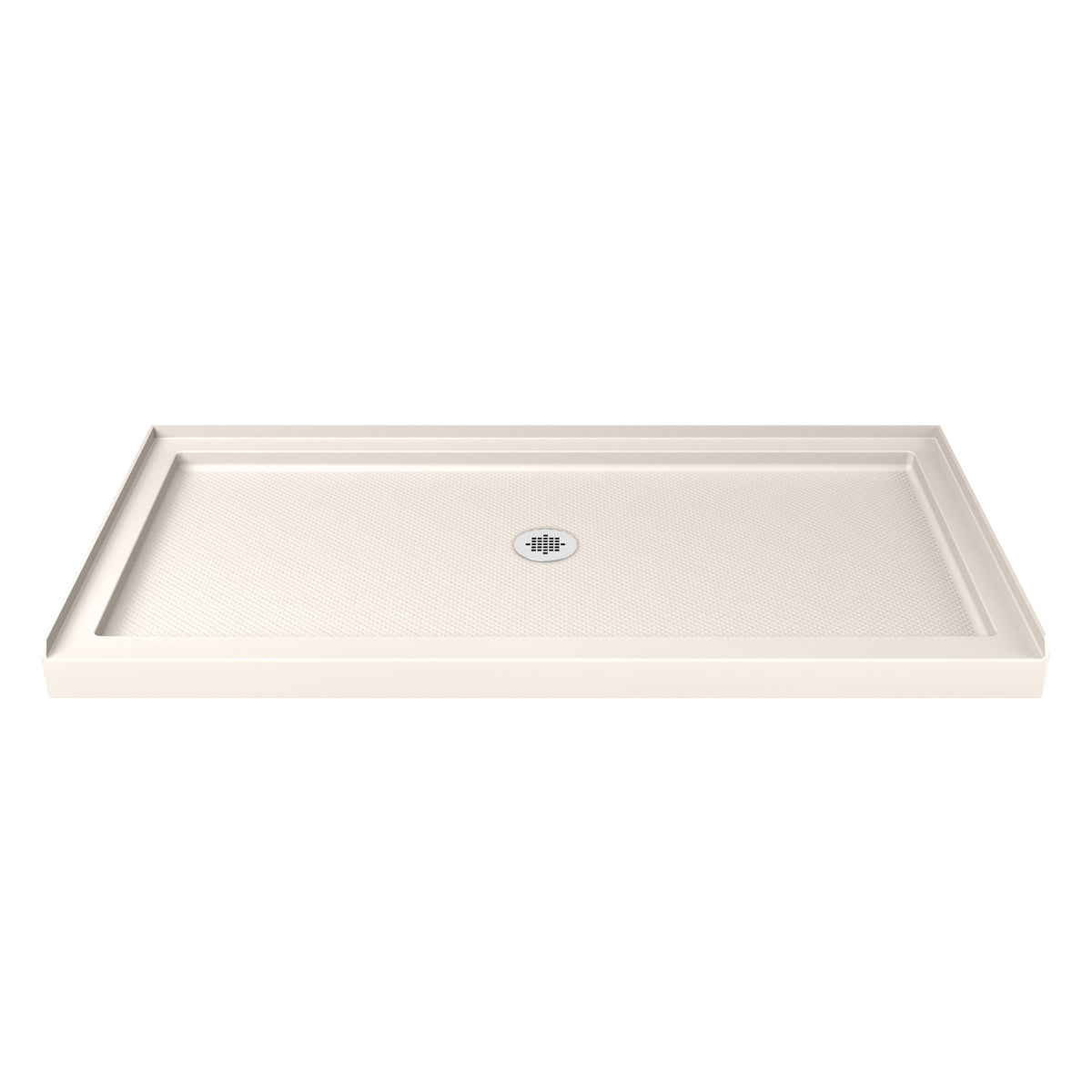 SlimLine single threshold acrylic shower base pan in Biscuit with center drain