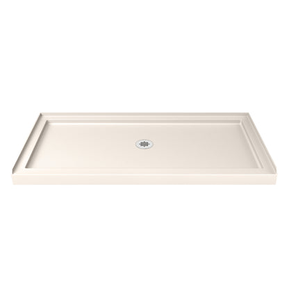 SlimLine single threshold acrylic shower base pan in Biscuit with center drain