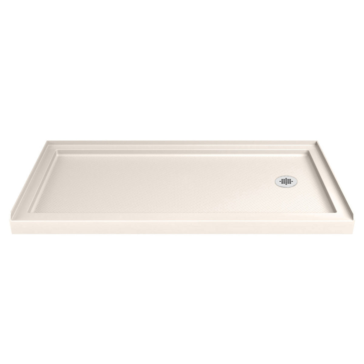 SlimLine single threshold acrylic shower base pan in Biscuit with right drain