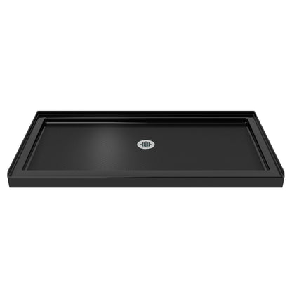 SlimLine single threshold acrylic shower base pan in Black with center drain