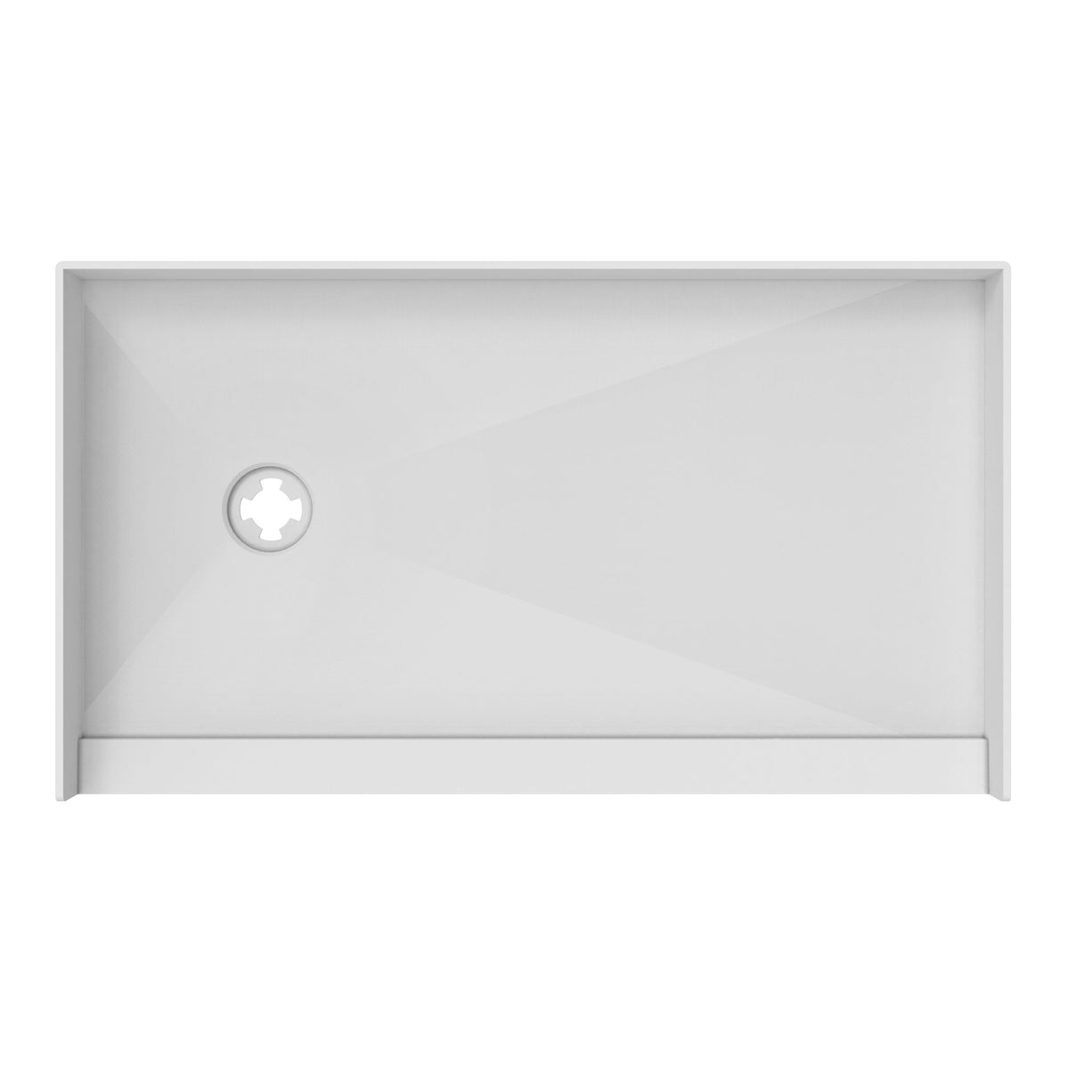TilePrime single threshold tileable shower base pan with left drain, top down view