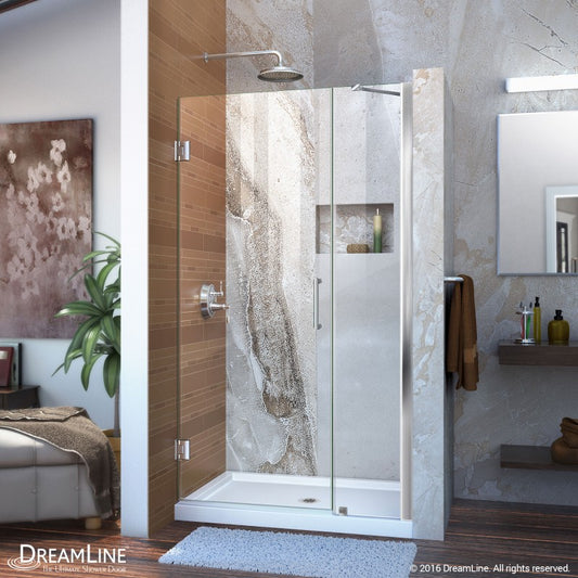 Unidoor Frameless Hinged Shower Door with Support Arm for 12" Stationary Panel