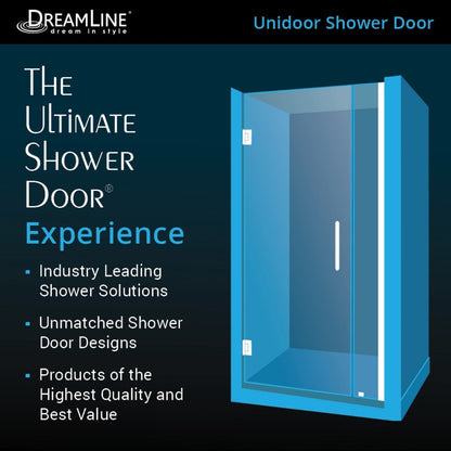 Unidoor Frameless Hinged Shower Door with Support Arm for 12" Stationary Panel