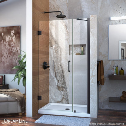 Unidoor Frameless Hinged Shower Door with Support Arm for 12" Stationary Panel