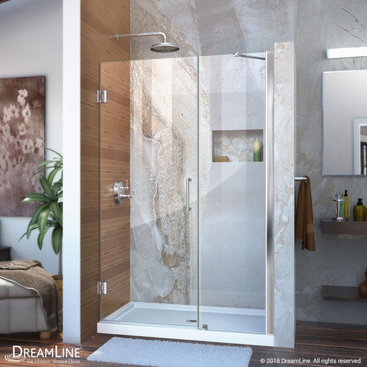 Unidoor Frameless Hinged Shower Door with Support Arm for 18" Stationary Panel