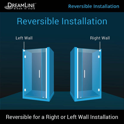 Unidoor Frameless Hinged Shower Door with Support Arm for 18" Stationary Panel