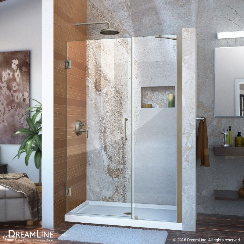 Unidoor Frameless Hinged Shower Door with Support Arm for 18" Stationary Panel