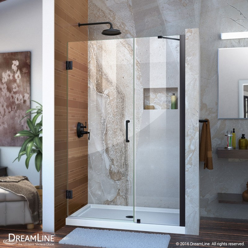 Unidoor Frameless Hinged Shower Door with Support Arm for 18" Stationary Panel