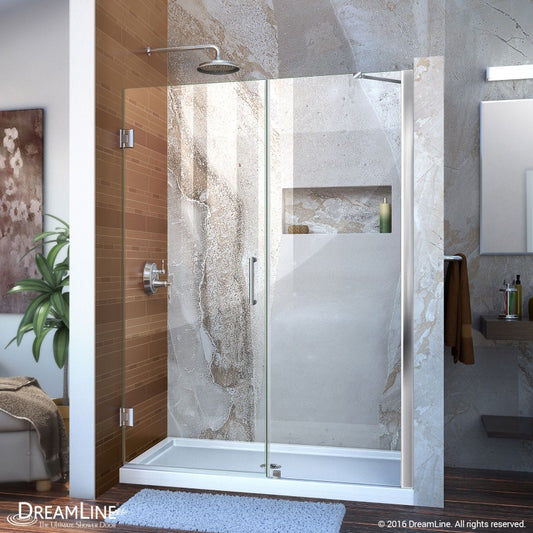 Unidoor Frameless Hinged Shower Door with Support Arm for 24" Stationary Panel