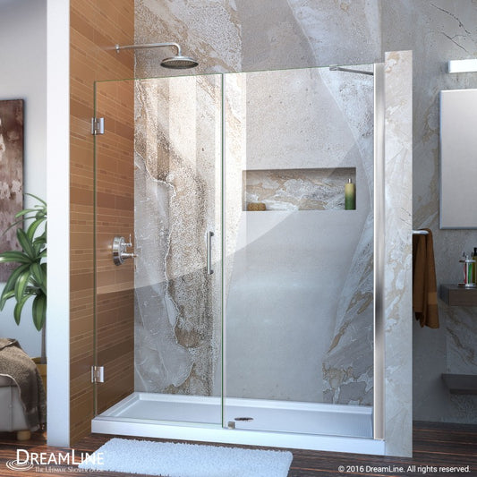 Unidoor Frameless Hinged Shower Door with Support Arm for 30" Stationary Panel