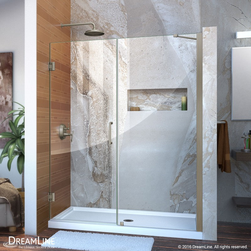 Unidoor Frameless Hinged Shower Door with Support Arm for 30" Stationary Panel