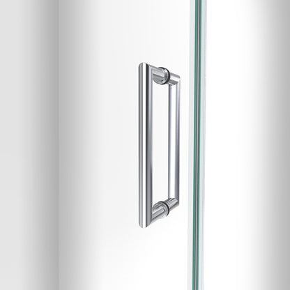 Door handle detail on the Unidoor-LS Frameless Hinged Shower Door in Polished Chrome