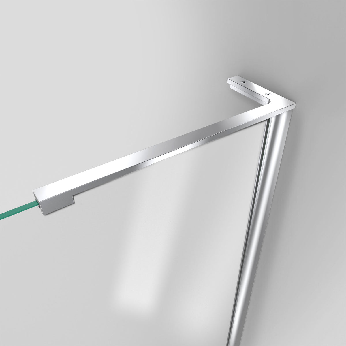 L-bar support on the inline panel of the Unidoor-LS Frameless Hinged Shower Door with L-Bar for 24 inch Stationary Panel in Polished Chrome