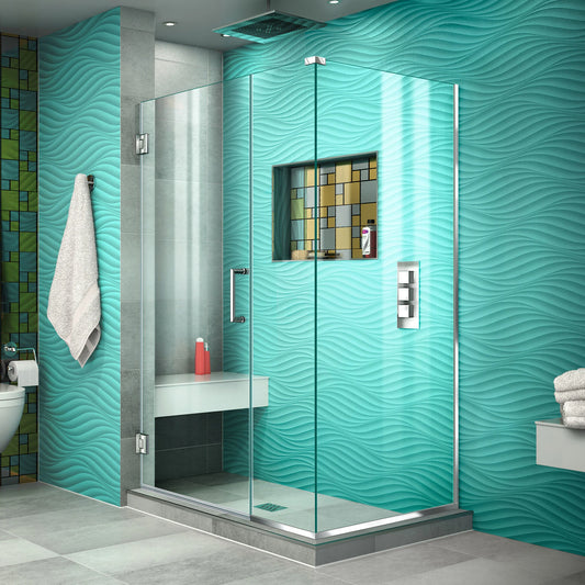 Unidoor Plus Frameless Hinged Shower Door with 30" Return Panel for Corner Enclosure (40"W to 50"W)