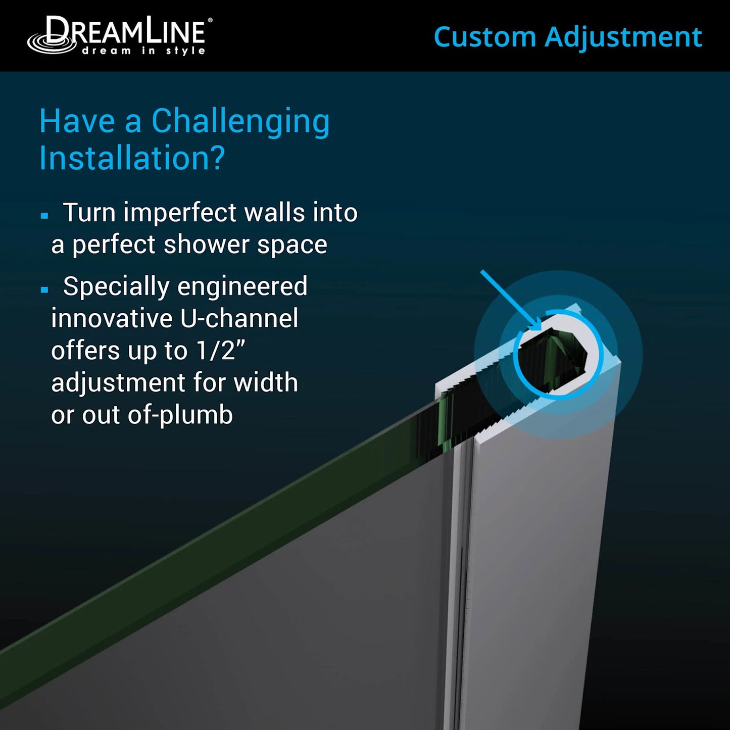 Unidoor Plus Frameless Hinged Shower Door with 34"H Stationary Half Panel for Pony Wall Corner Enclosure