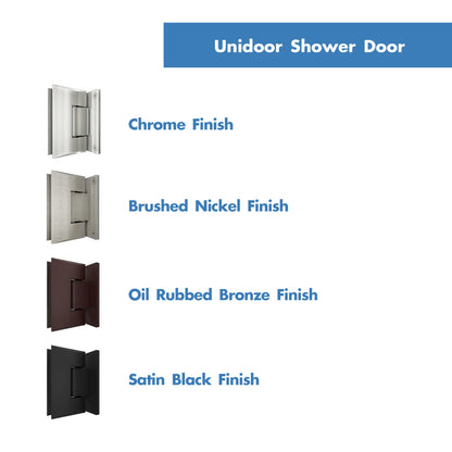 Unidoor Plus Frameless Hinged Shower Door with 36"H Stationary Half Panel for Pony Wall Corner Enclosure