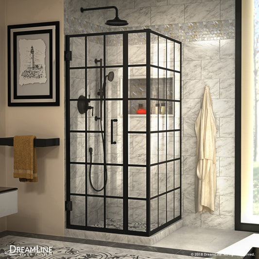 Unidoor Toulon French Hinged Shower Door with Return Panel for Corner Enclosure
