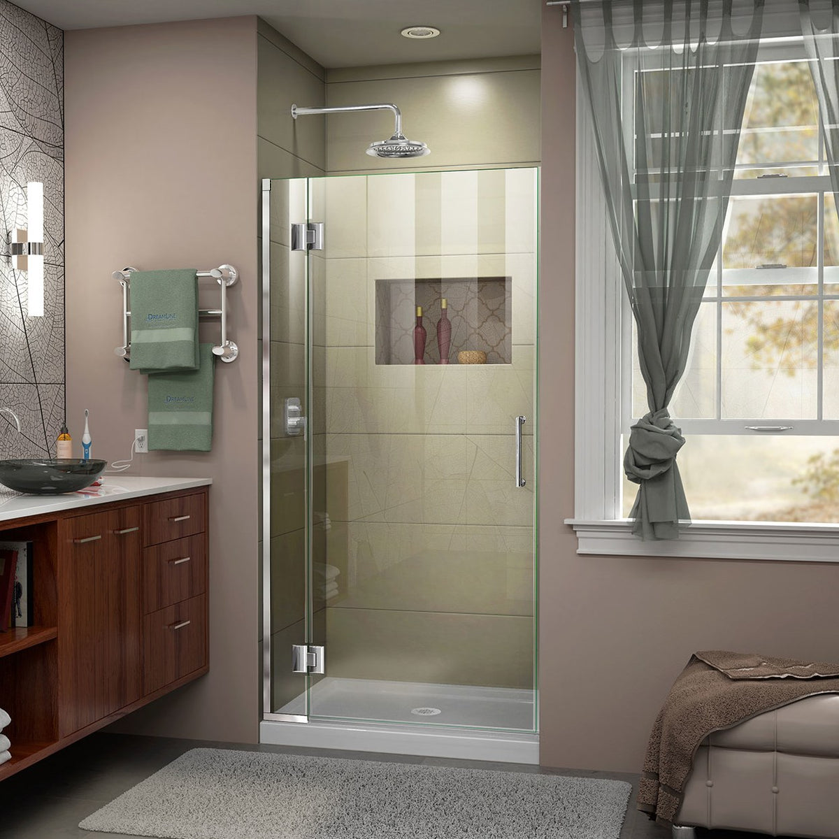Unidoor-X frameless hinged shower door in Polished Chrome, 3/8 inch clear tempered glass