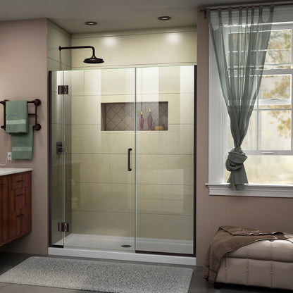 Unidoor-X frameless hinged shower door with 22 inch inline panel in Oil Rubbed Bronze, 3/8 inch clear tempered glass