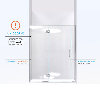 Unidoor-X left wall installation diagram with the hinged panel on the left