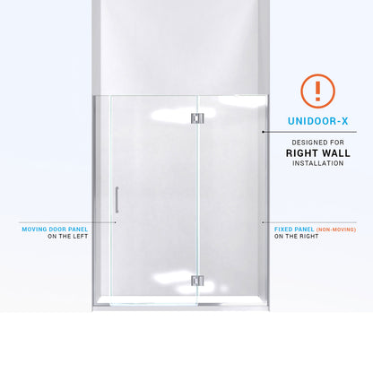 Unidoor-X right wall installation diagram with the hinged panel on the right