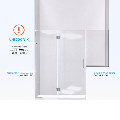 Unidoor-X left wall installation diagram with the hinged panel on the left