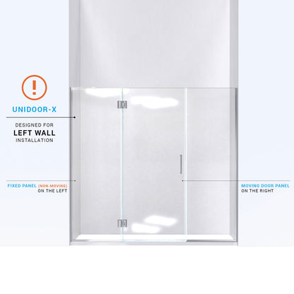 Unidoor-X left wall installation diagram with the hinged panel on the left