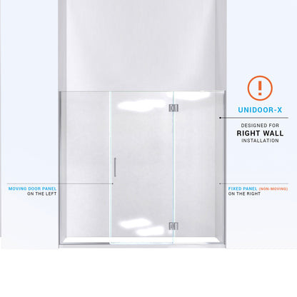 Unidoor-X right wall installation diagram with the hinged panel on the right