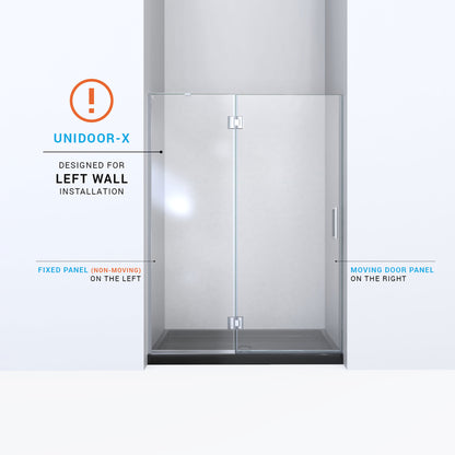 Unidoor-X left wall installation diagram with the hinged panel on the left